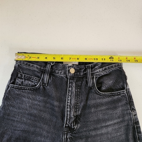 Frame Black Ultra High Rise Barrell Jeans Cropped Frayed Raw Hem Wide Size 24 - Picture 8 of 10